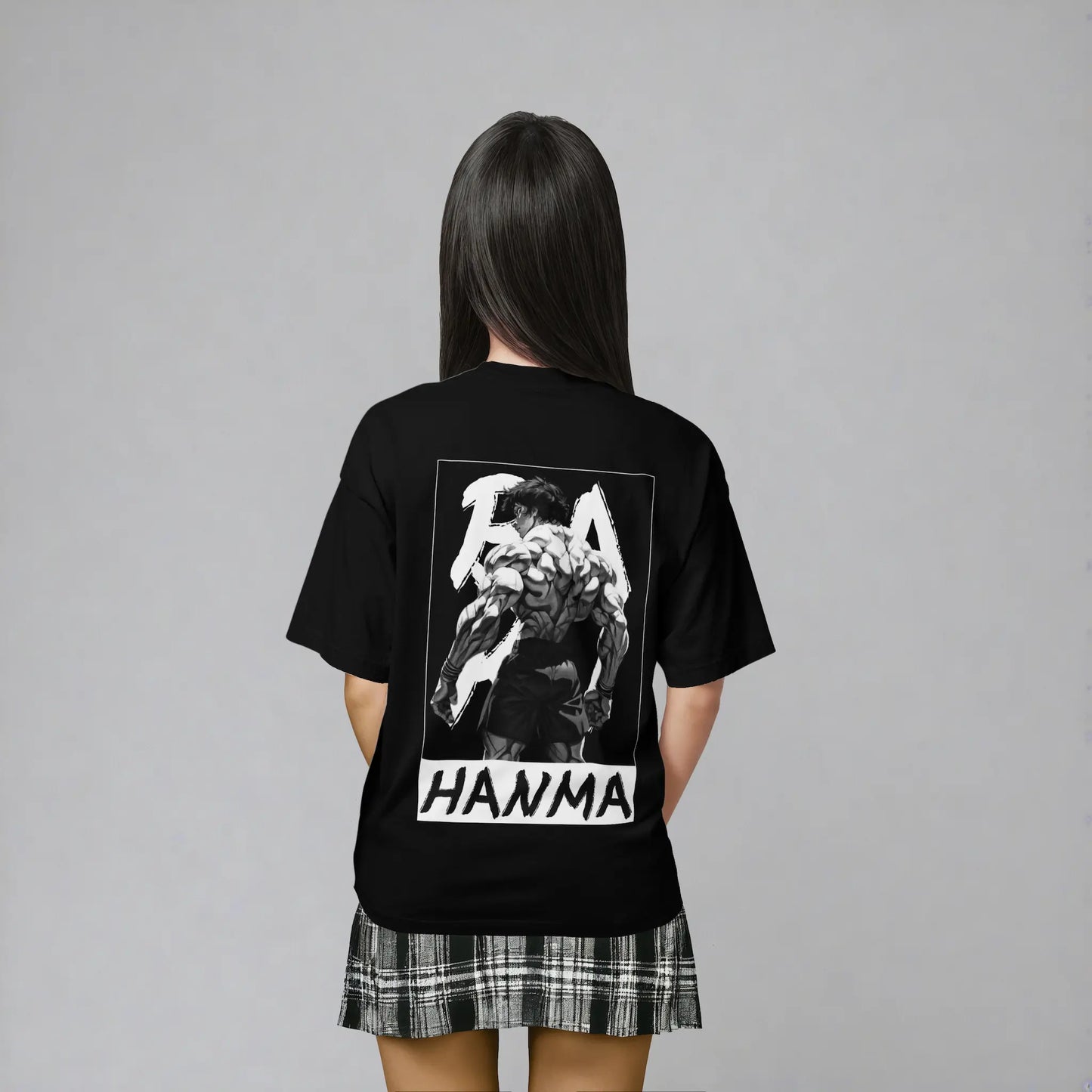 Model Rückansicht Demon Back T-Shirt Schwarz – Baki Hanma Anime Streetwear