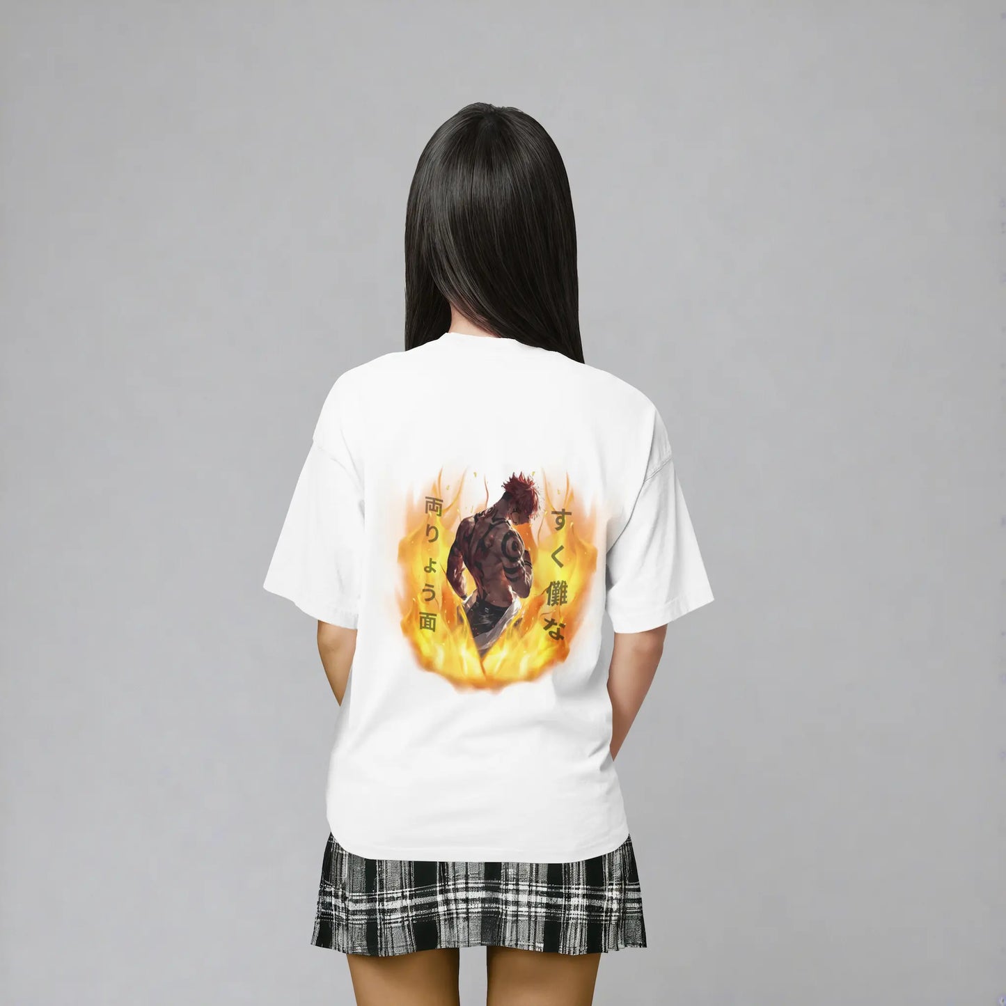 Model Rückansicht Fuga T-Shirt Weiß – Sukuna Jujutsu Kaisen Anime Streetwear