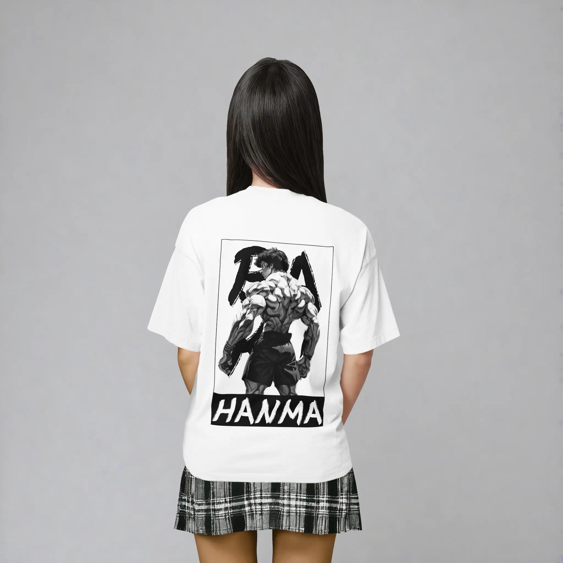 Model Rückansicht Demon Back T-Shirt Weiß – Baki Hanma Anime Streetwear