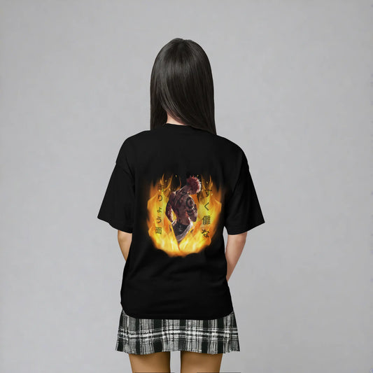 Model Rückansicht Fuga T-Shirt Schwarz – Sukuna Jujutsu Kaisen Anime Streetwear