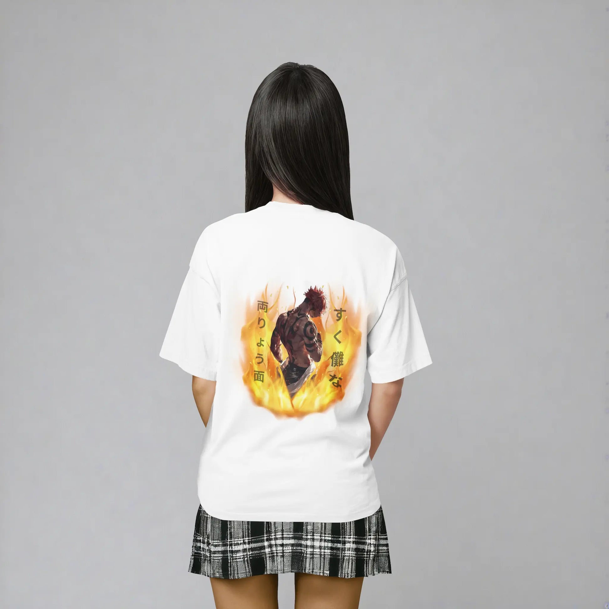 Model Rückansicht Fuga T-Shirt Weiß – Sukuna Jujutsu Kaisen Anime Streetwear