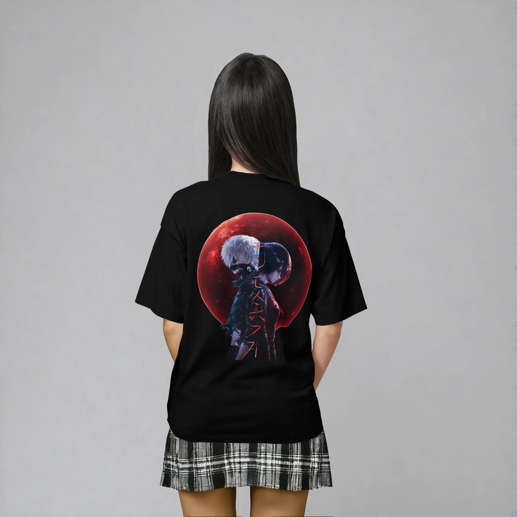Model Rückansicht Mask & Claw T-Shirt Schwarz – Tokyo Ghoul Anime Streetwear