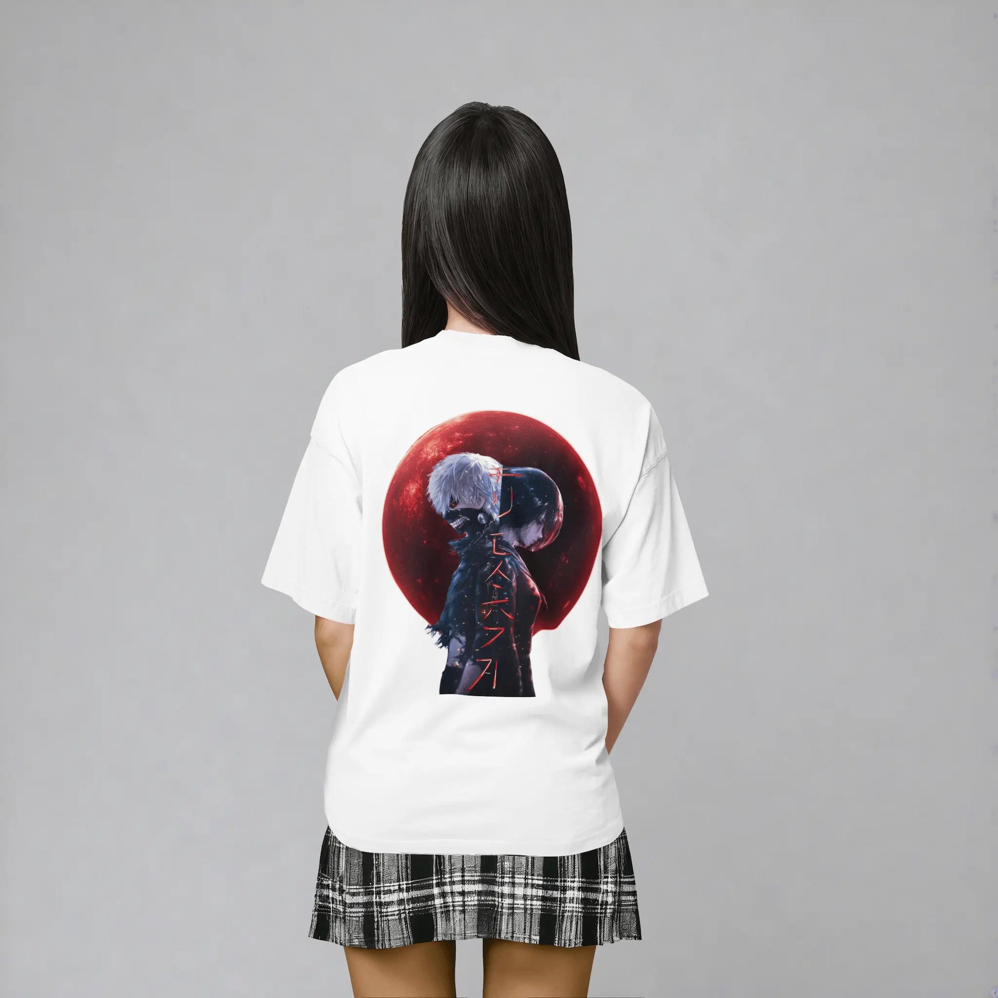 Model Rückansicht Mask & Claw T-Shirt Weiß – Tokyo Ghoul Anime Streetwear