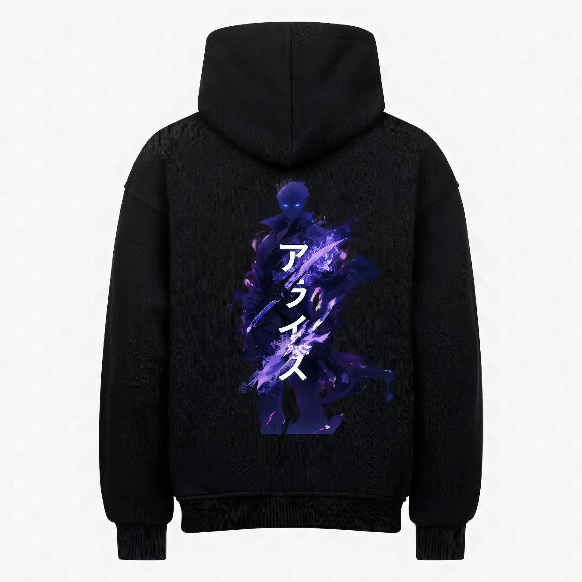 Shadow Ascend Hoodie Schwarz – Anime Streetwear Produktansicht Rückseite