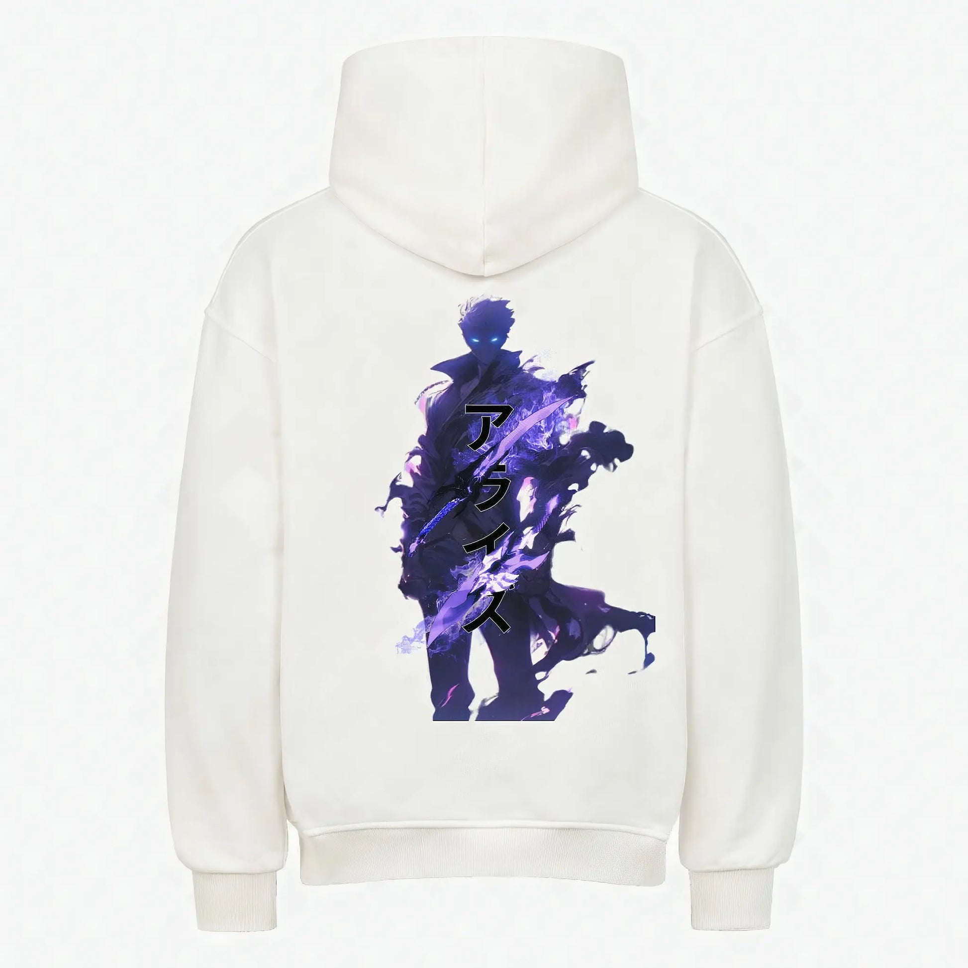 Shadow Ascend Hoodie Weiß – Anime Streetwear Produktansicht Rückseite